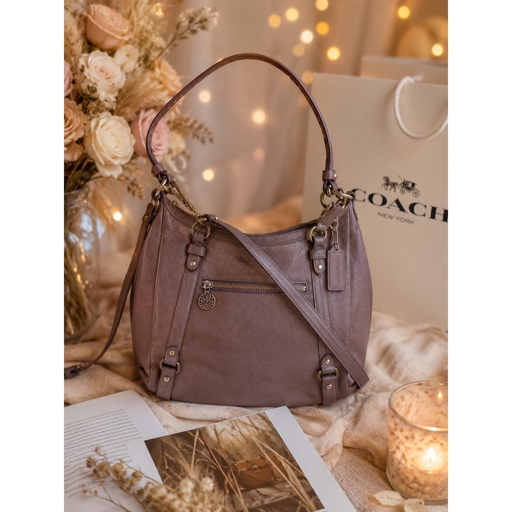 Coach Chelsea Metallic Mauve Leather Hobo Crossbody Bag 17816 Purple Pewter